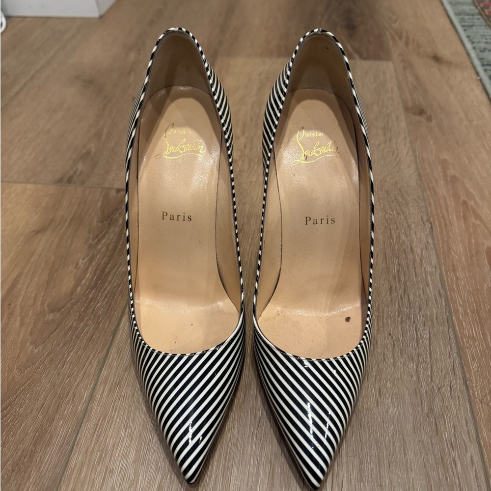 Christian Louboutin Striped Heels in Black and White